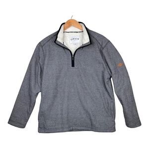 Orvis Sweater Men’s Large Fleece Lined Quarter Zip Long Sleeve Pockets Gray